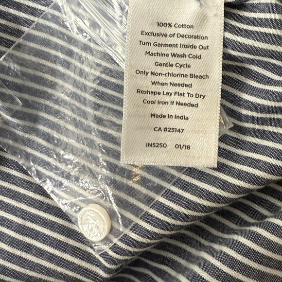 Talbots Long Sleeve Black & White Stripe with Floral Embroidery 100% Cotton Sz L - Picture 3 of 8